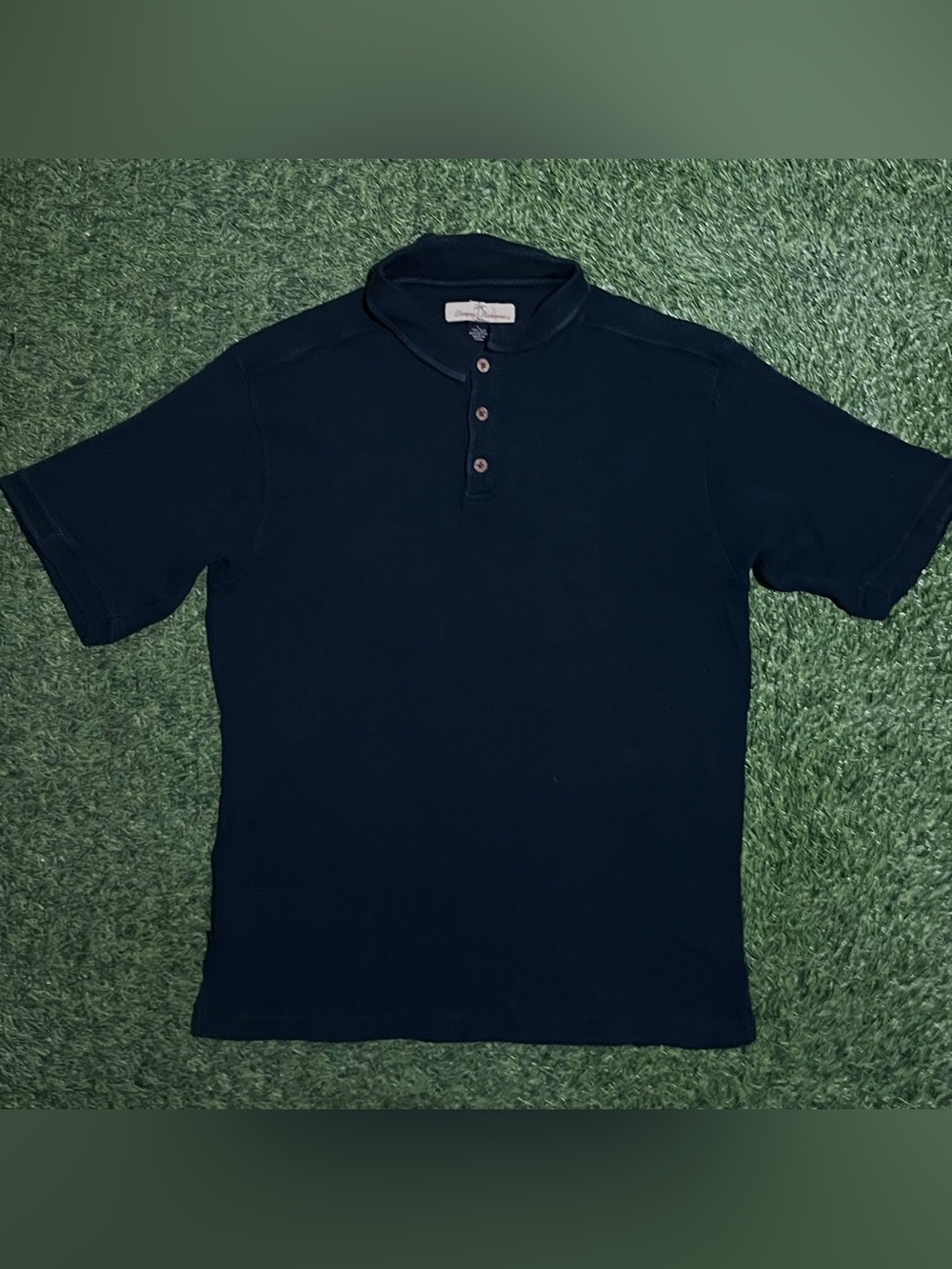 Tommy Bahama Silk Navy Blue Polo Shirt Mens Large Smooth Non Textured Ribbed